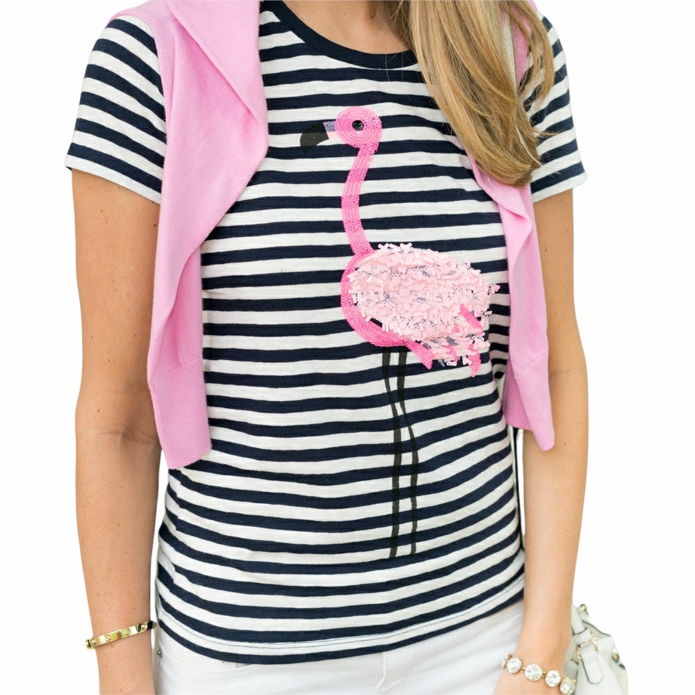 Womens J. Crew Short Sleeve Tee Navy/White Medium Striped flamingo beach